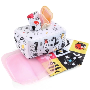 Pädagogisches Baby-Taschentuchbox-Spielzeug mit buntem Plüsch und sensorischen Stofftüchern