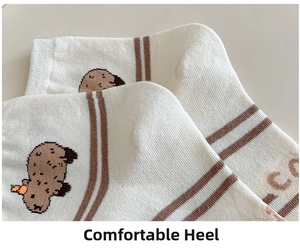 Detailed macro view of reinforced comfortable heel on white cotton bear socks