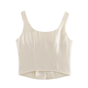 Damen Satin-Trägertop in Cremeweiß mit breiten Trägern und glänzendem Finish vorne
