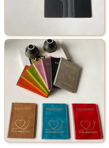 Detailed interior slots and colorful PU leather passport covers with gold foil heart logos