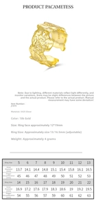 Detailed sizing chart for S925 sterling silver ring with 18K gold plated texture finish