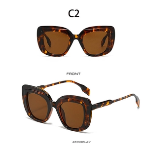 Vorder- und 45-Grad-Ansicht der quadratischen Schildpatt-Sonnenbrille mit braunen Gläsern