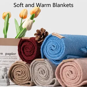 Soft knit scarf wrap in pink and blue colors made of warm wool blend material