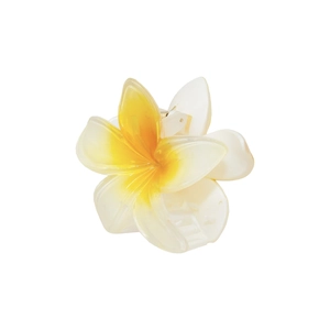 Frangipani flower hair claw clip in white and yellow resin for women hairstyle
