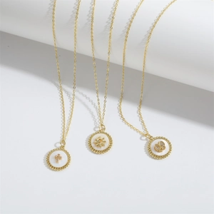 Gothic punk gold chain necklace with sun, cross and butterfly shell pendants