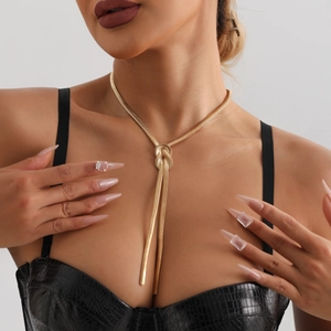 Elegant gold metal snake chain necklace featuring a stylish knot detail for women