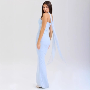 Ensemble haut bustier bleu clair et jupe crayon taille haute moulante pour femme