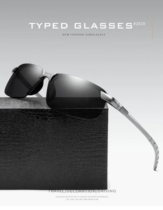 Detailed view of day-night polarized sunglasses on a luxury black crocodile texture case