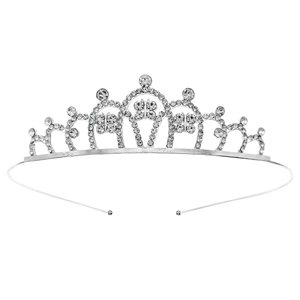 Silver princess crown headband for girls featuring butterfly motifs and sparkling rhinestones