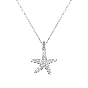 Collier élégant en argent S925 avec pendentif étoile de mer perle blanche et cristal brillant
