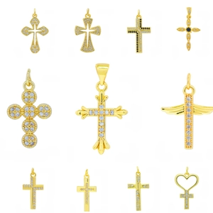 Micro Pave Zircon Cross Heart Pendants Copper 18K Gold Plated Charms For DIY Necklace Bracelet Making Jewelry Findings Fashion