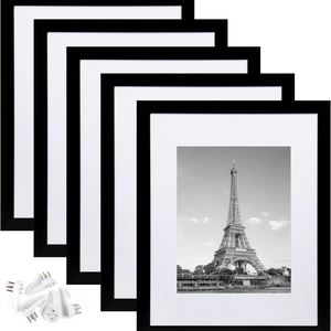 5-piece minimalist black 14-inch PVC photo frame set with mats and hanging accessories