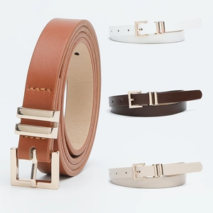 Women Simple PU Leather Thin Belt Elegant Alloy Pin Buckle Slim Waistband For Dresses Jeans Solid Color Decorative Fashion Accessories