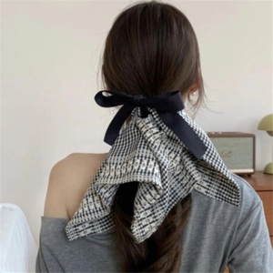Chouchous Noeud Large Tissu Vichy À Carreaux Long Ruban Satin Style Rétro Français Support Queue De Cheval Élégant