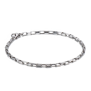 Minimalist silver stainless steel box chain bracelet with industrial link design