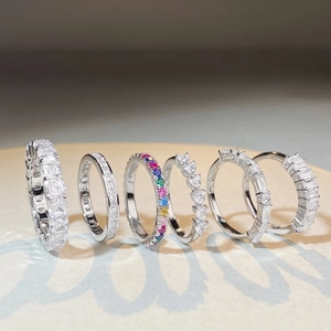 Collection of S925 sterling silver rainbow rings with sparkling colorful square zircon