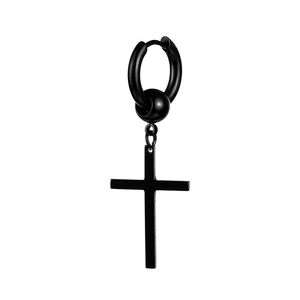 Minimalist black stainless steel hoop earrings with cross pendant for men and women