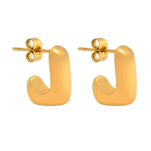 Minimalist 14k gold plated stainless steel J-shaped stud earrings with polished finish