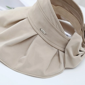 Women's summer breathable open top sun hat with wide brim and metal accent in beige