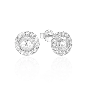 Macro shot of S925 sterling silver round stud earrings with hammer texture and zircons