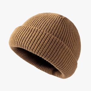 Classic brown ribbed knit beanie hat with cuffed brim for winter warmth and comfort