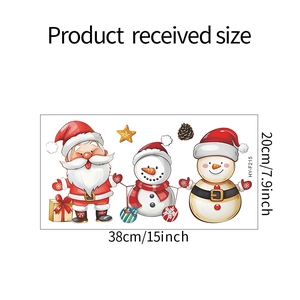 Detailed size chart showing Christmas Santa and Snowman static wall sticker dimensions