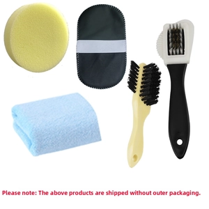 Kit entretien daim 5 pièces avec brosses, éponge, gant de polissage et serviette bleue