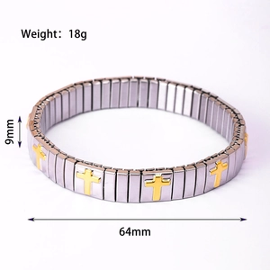 Detail view of 9mm stainless steel elastic cross bracelet with 18g weight spec