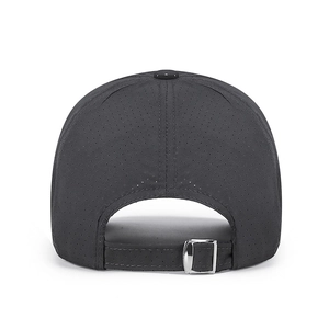 Quick-dry breathable baseball cap with adjustable metal buckle and dark grey mesh fabric