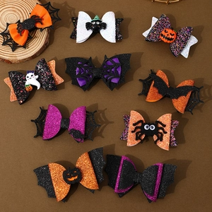 Halloween Bow Hair Clip Glitter Fabric Alloy Alligator Clip Spooky Pumpkin Spider Bat Ghost Holiday Party Accessories