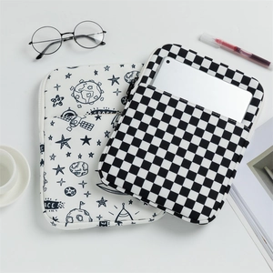 Padded checkerboard and space doodle laptop sleeve for 11 to 14 inch tablets and notebooks