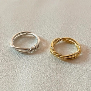 Bagues minimalistes en argent sterling 925 avec nœuds polis en or et argent
