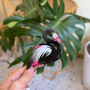 Acrylic flamingo hair claw clip in black candy color for high ponytail hairstyles