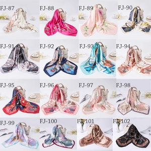 Detailed collection of 16 floral and chain print 90cm satin square headscarves for women