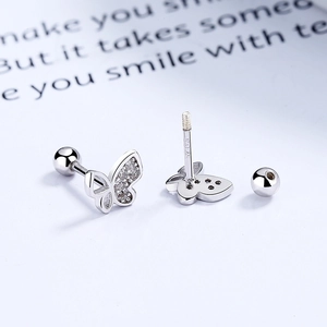 925 Sterling silver butterfly stud earrings with sparkling cubic zirconia and screw backs