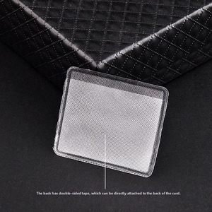 Close-up of clear mesh necklace pouch with adhesive back for jewelry card packaging
