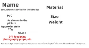 Detailed technical specifications for PVC fruit bowl model showing size and safety warnings
