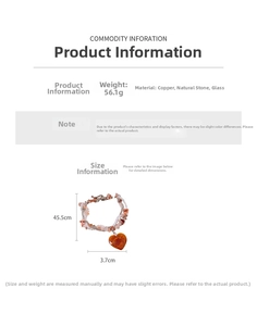 Detail showing amber heart pendant with layered natural stone beads and dimensions