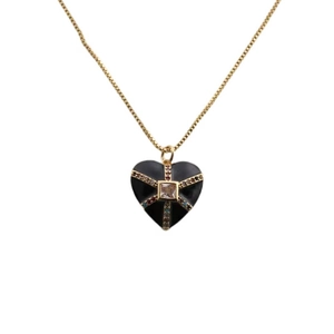 Collier avec pendentif cœur doré, émail noir et pierres en zircon multicolores