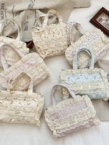 Sac À Main En Toile Florale Avec Bordure En Dentelle Style Pastoral Japonais Rétro Sac Fourre-Tout Pour Femmes Usage Quotidien