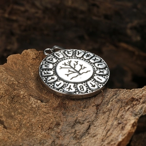 Vintage stainless steel Spartan medal pendant with Yggdrasil tree and runic engraving