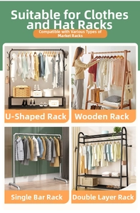 Detail view of four clothes rack styles including metal U-shape and wooden A-frame stands