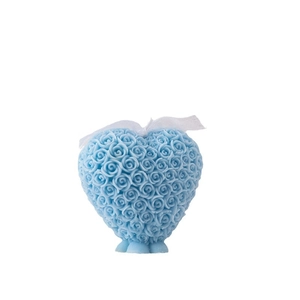 Blue heart-shaped rose scented candle with white ribbon for romantic home decor