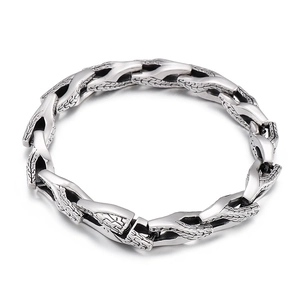 Retro stainless steel snake bone bracelet for men with textured dragon scale links