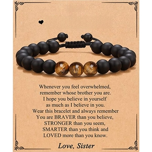 Tiger eye and matte black beaded bracelet for brother with an inspirational message card