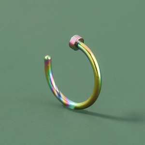 Rainbow stainless steel C-shaped faux nose ring with vibrant gradient metallic finish