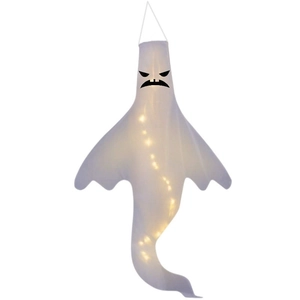 Halloween ghost windsock with LED warm light and spooky face for holiday decoration
