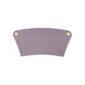 Close-up of violet textured PU leather coffee sleeve with golden metal eyelet rings