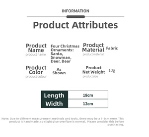 Detailed size chart for fabric Christmas hanging doll featuring 18cm height and 12cm width