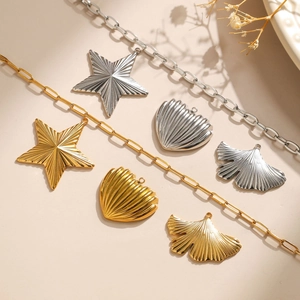 304 stainless steel heart star ginkgo leaf pendants with chain for DIY jewelry making